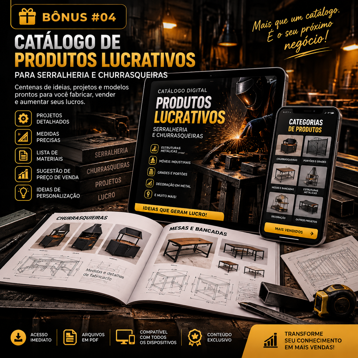 Material +50 Produtos Lucrativos para Serralheria em tablet e celular